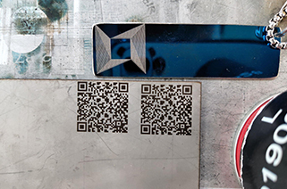 Fiber laser marking machine mark QR (QuickMark) on carbon steel plate