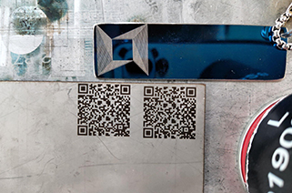 Fiber laser marking machine mark QR (QuickMark) on carbon steel plate